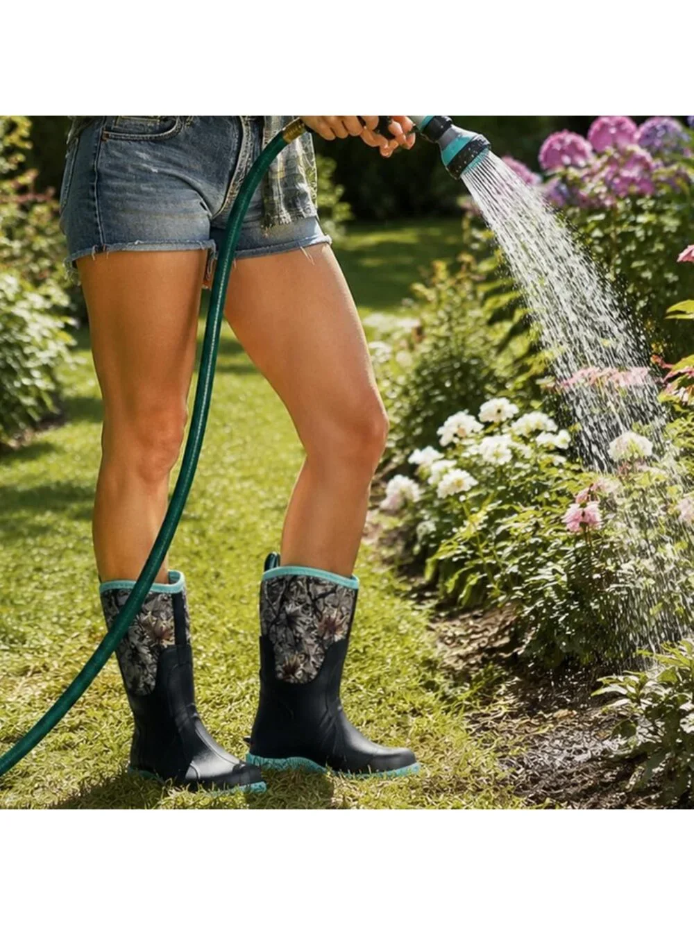 Women's Green Waterproof Breathable Mid Calf Design Garden Work Mud Rain Boots